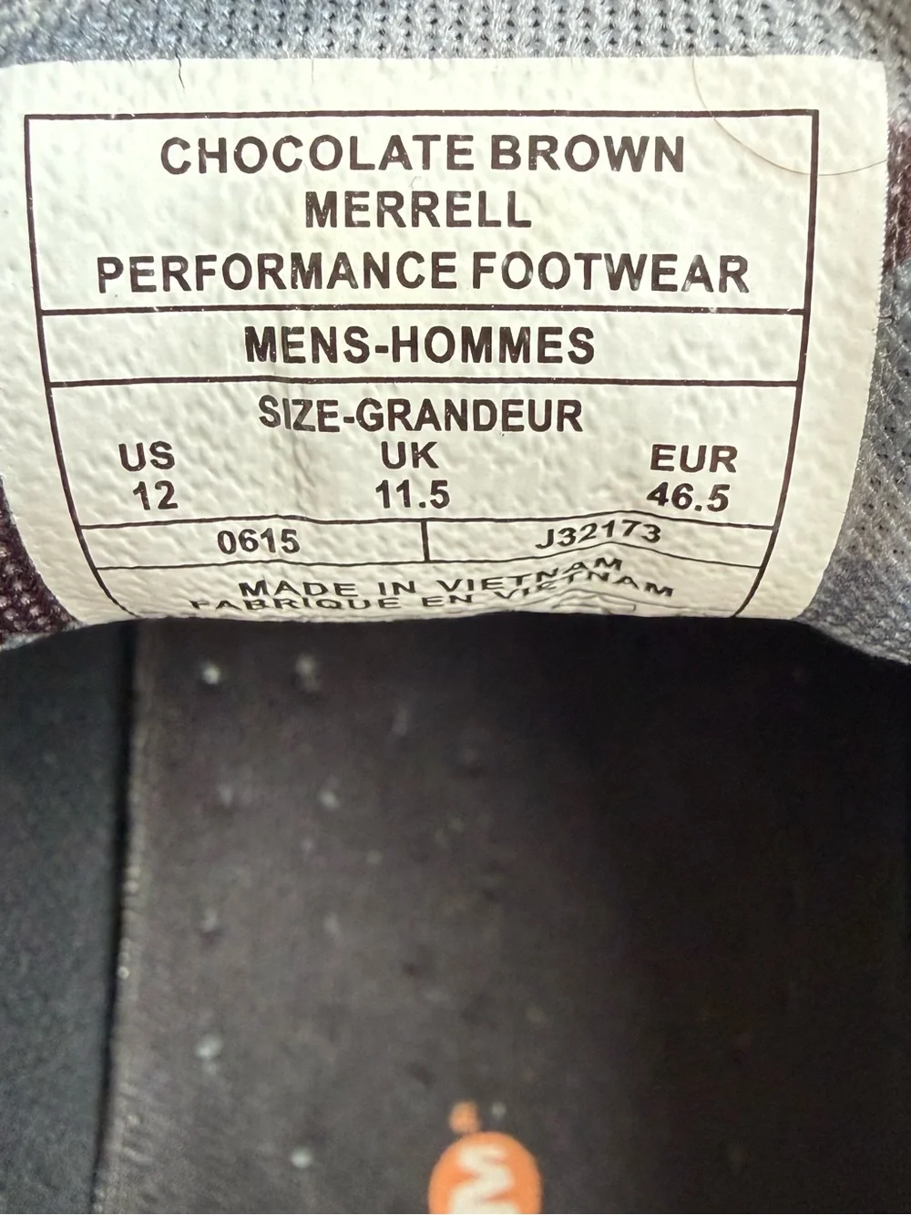 Merrell Men’s 12 Chocolate Brown Suede Waterproof Hiking Shoes J32173